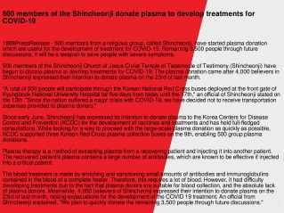 500 members of the Shincheonji donate plasma to develop treatments for COVID-19