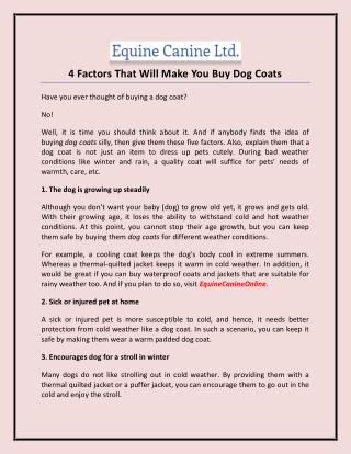4 Factors That Will Make You Buy Dog Coats