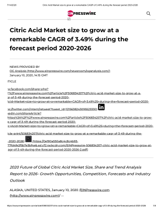 2020 Future of Global Citric Acid Market Size, Share and Trend Analysis Report to 2026