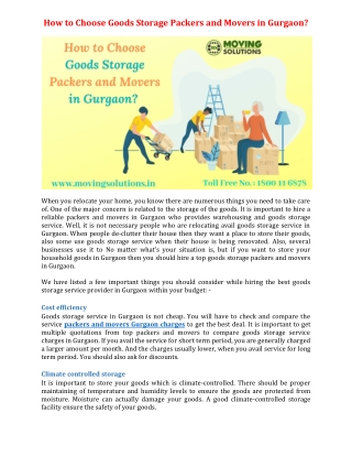 How to Choose Goods Storage Packers and Movers in Gurgaon?