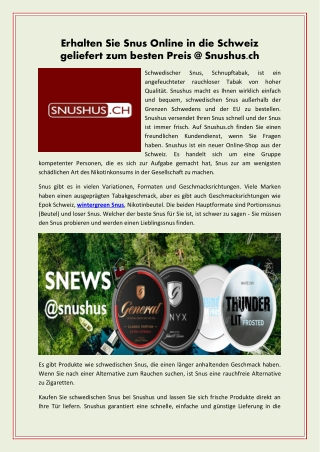 Erhalten Sie Snus Online in die Schweiz geliefert zum besten Preis @ Snushus.ch