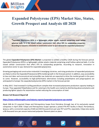 Expanded Polystyrene (EPS) Market Size, Status, Growth Prospect and Analysis till 2028