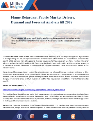 Flame Retardant Fabric Market Drivers, Demand and Forecast Analysis till 2028