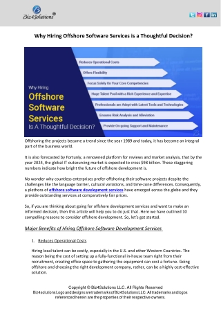 Why Hiring Offshore Software Services is a Thoughtful Decision?