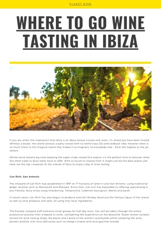 Planet Nine: Where To Go Wine Tasting In Ibiza