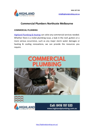 Commercial Plumbers Northcote Melbourne | Highland Plumbing & Heating