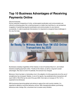 Top 10 Business Advantages of Receiving Payments Online