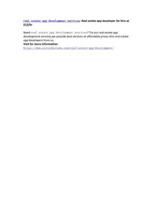 real estate app development services- Real estate app developer for hire at $12/hr