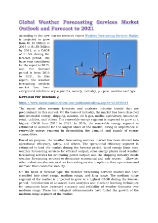 Global Weather Forecasting Services Market Outlook and Forecast to 2021