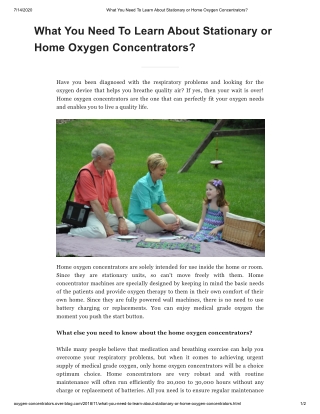 What You Need To Learn About Stationary or Home Oxygen Concentrators?