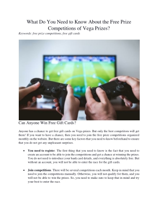 What Do You Need to Know About the Free Prize Competitions of Vega Prizes?