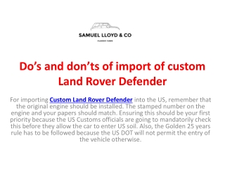 Do’s and don’ts of import of custom Land Rover Defender