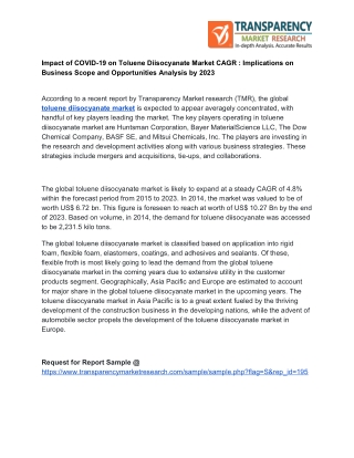 COVID-19 Impact on Toluene Diisocyanate Market Sales and Revenue and Forecasts to 2023