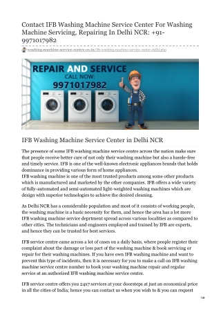 IFB Washing Machine Service Center Near Me Delhi