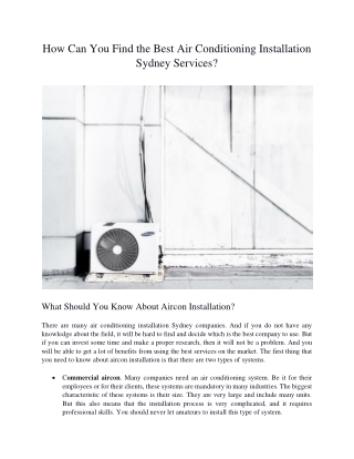 How Can You Find the Best Air Conditioning Installation Sydney Services?
