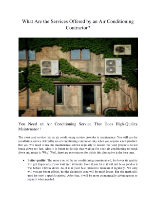 What Are the Services Offered by an Air Conditioning Contractor?