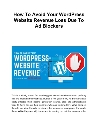 How To Avoid Your WordPress Website Revenue Loss Due To Ad Blockers