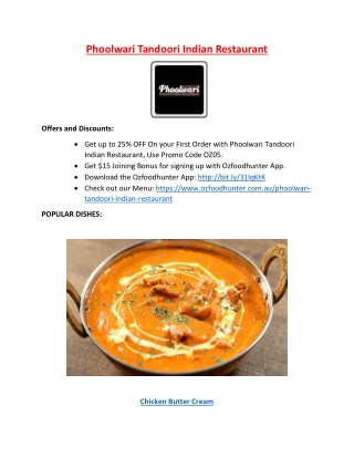 25% Off - Phoolwari Tandoori Indian Restaurant Menu in Ringwood, VIC.