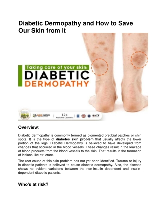 Diabetic Dermopathy and How to Save Our Skin from It