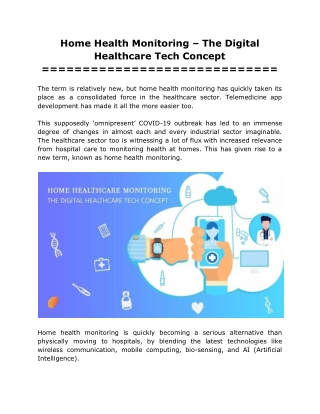 Home Health Monitoring – The Digital Healthcare Tech Concept