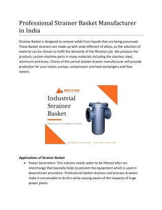 Professional Strainer Basket Manufacturer in India