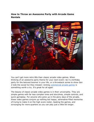 Rent Arcade Game to Throw Awesome Party Like Never Before