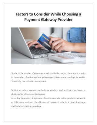 Factors to Consider While Choosing a Payment Gateway Provider