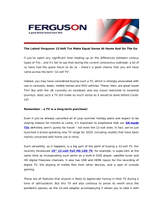 The Latest Ferguson 12-Volt Tvs Make Equal Sense At Home And On The Go