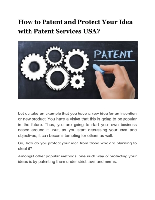 How to Patent and Protect Your Idea with Patent Services USA?