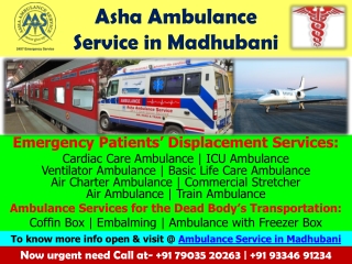 Initiate your hi-tech ICU Ambulance Service in Madhubani | ASHA AMBULANCE