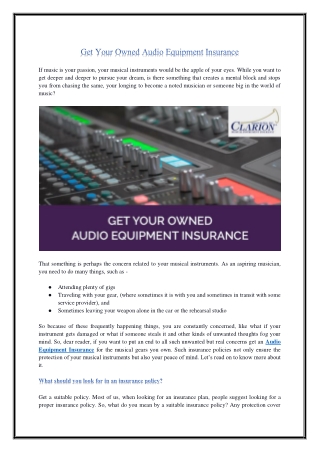Get Your Owned Audio Equipment Insurance