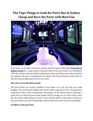 The Tops Things to Look for Party Bus in Sydney Cheap and Have the Party with Most Fun