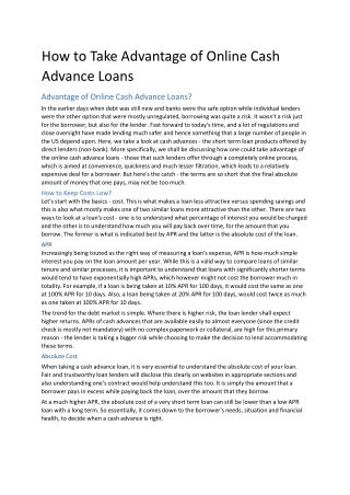 How to Take Advantage of Online Cash Advance Loans