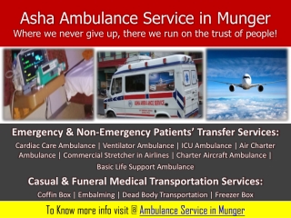Check your Most Affordable Ambulance Service in Munger | ASHA AMBULANCE