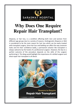 Why Does One Require Repair Hair Transplant?