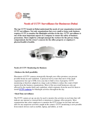 Needs of CCTV Surveillance for Businesses Dubai
