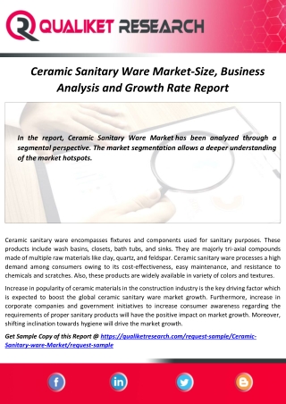 Global Ceramic Sanitary ware Market  Application, marketing strategy, Future Trend and Regional Analysis Report