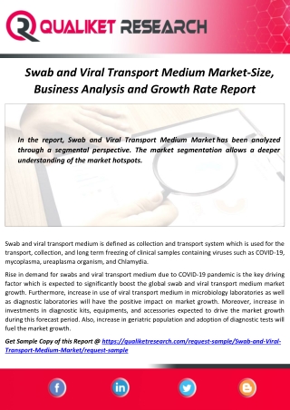 Global Swab and Viral Transport Medium Market Top 5 Competitors, Regional Trend, Application, Marketing Strategy, Outloo