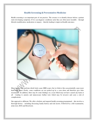 Health Screening & Preventative Medicine