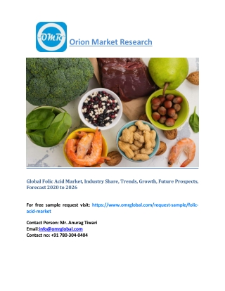 Folic Acid Market, Industry Share, Trends, Growth, Future Prospects, Forecast 2020 to 2026