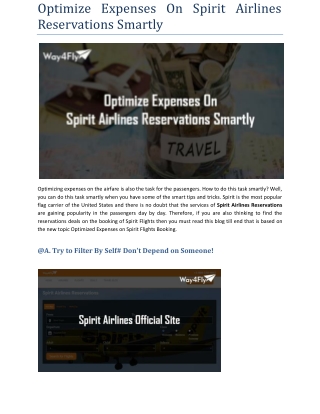 Optimize Expenses On Spirit Airlines Reservations Smartly