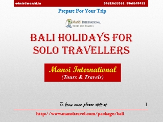 Bali Holidays For Solo Travellers