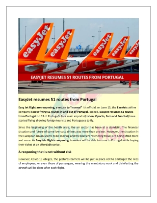 EasyJet resumes 51 routes from Portugal