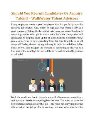 Should You Recruit Candidates Or Acquire Talent - WalkWater Talent Advisors