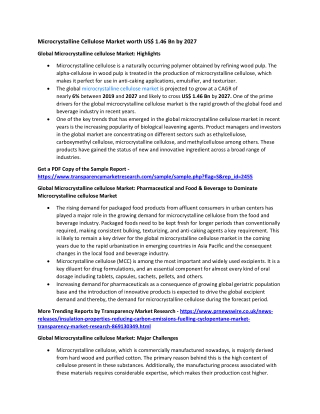 Microcrystalline Cellulose Market worth US$ 1.46 Bn by 2027