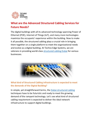 What are the Advanced Structured Cabling Services For Future Needs