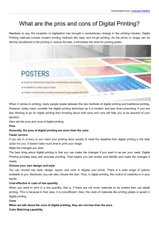 What are the pros and cons of digital printing?
