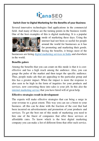 Switch Over to Digital Marketing for the Benefits of your Business