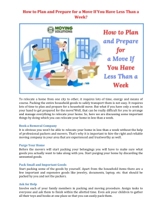 How to Plan and Prepare for a Move If You Have Less Than a Week?