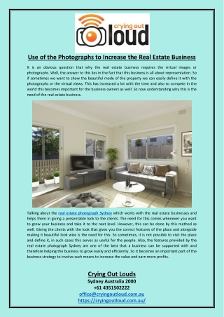 Use of the Photographs to Increase the Real Estate Business